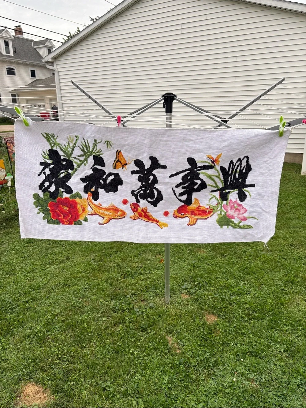 Embroidered Koi & Floral”When a family lives in harmony all things will prosper”